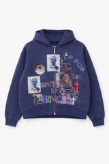 LERINCESS- Crazy vintage blue zip up hoodie