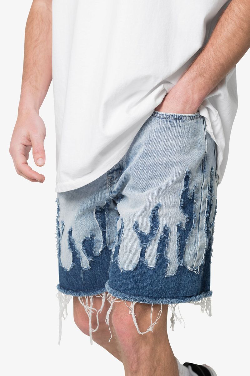 MNML - Flame Denim Shorts - Washed Blue
