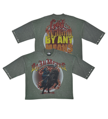 STRAY - Stray wide & crop fit w/ 3/4 sleeve tshirt - CHARCOAL