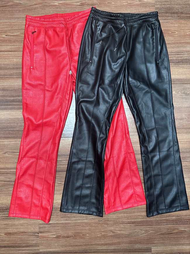 REAL ONES FLARED LEATHER JOGGER - RED