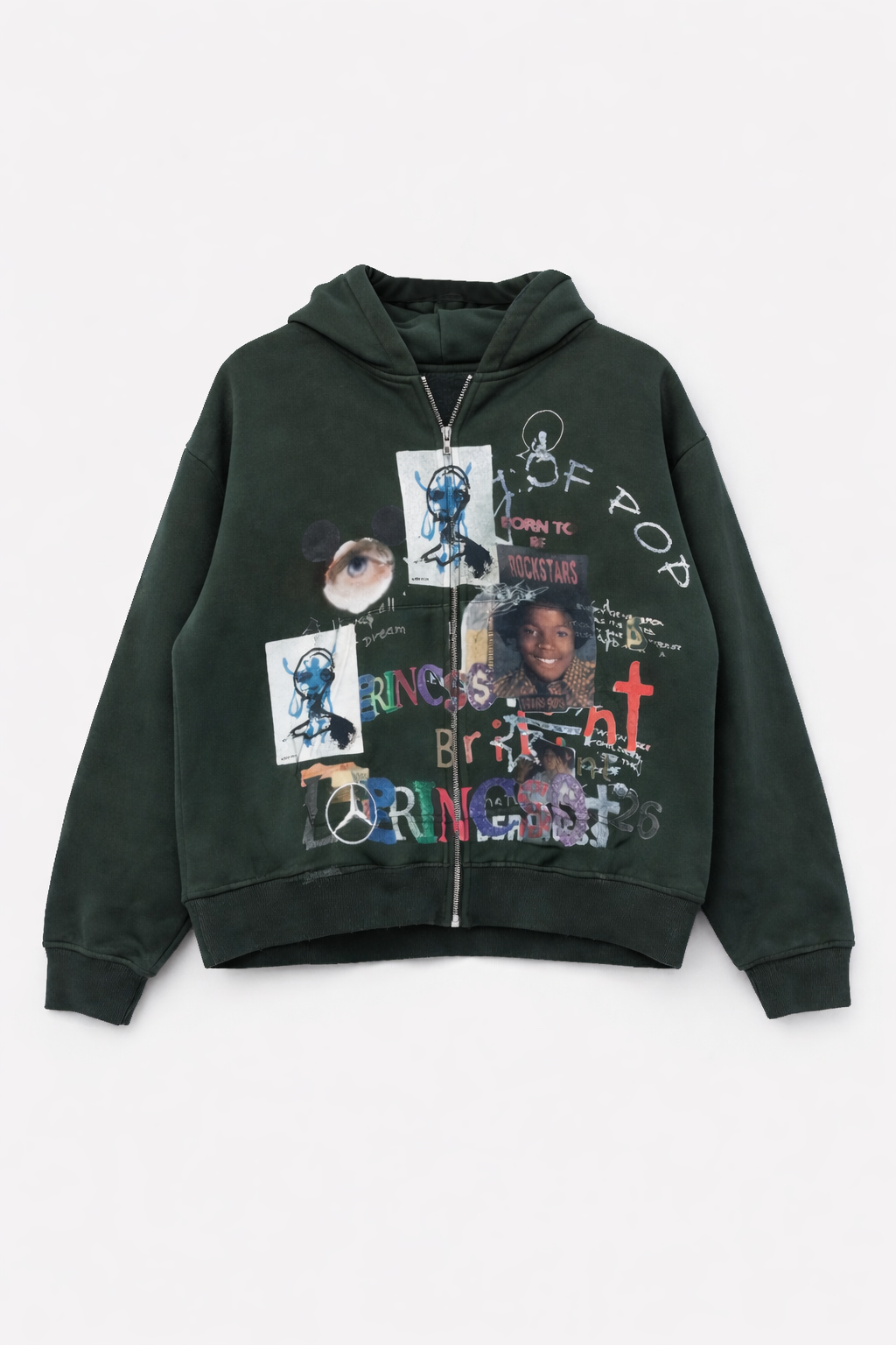 LERINCESS- Crazy vintage green zip up hoodie