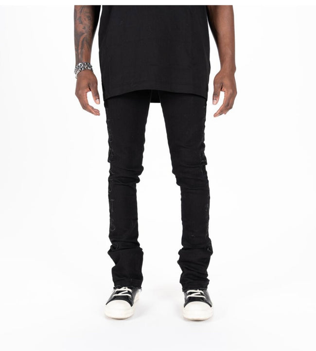 PHEELINGS - "RISING ABOVE" FLARE STACK DENIM -  BLACK