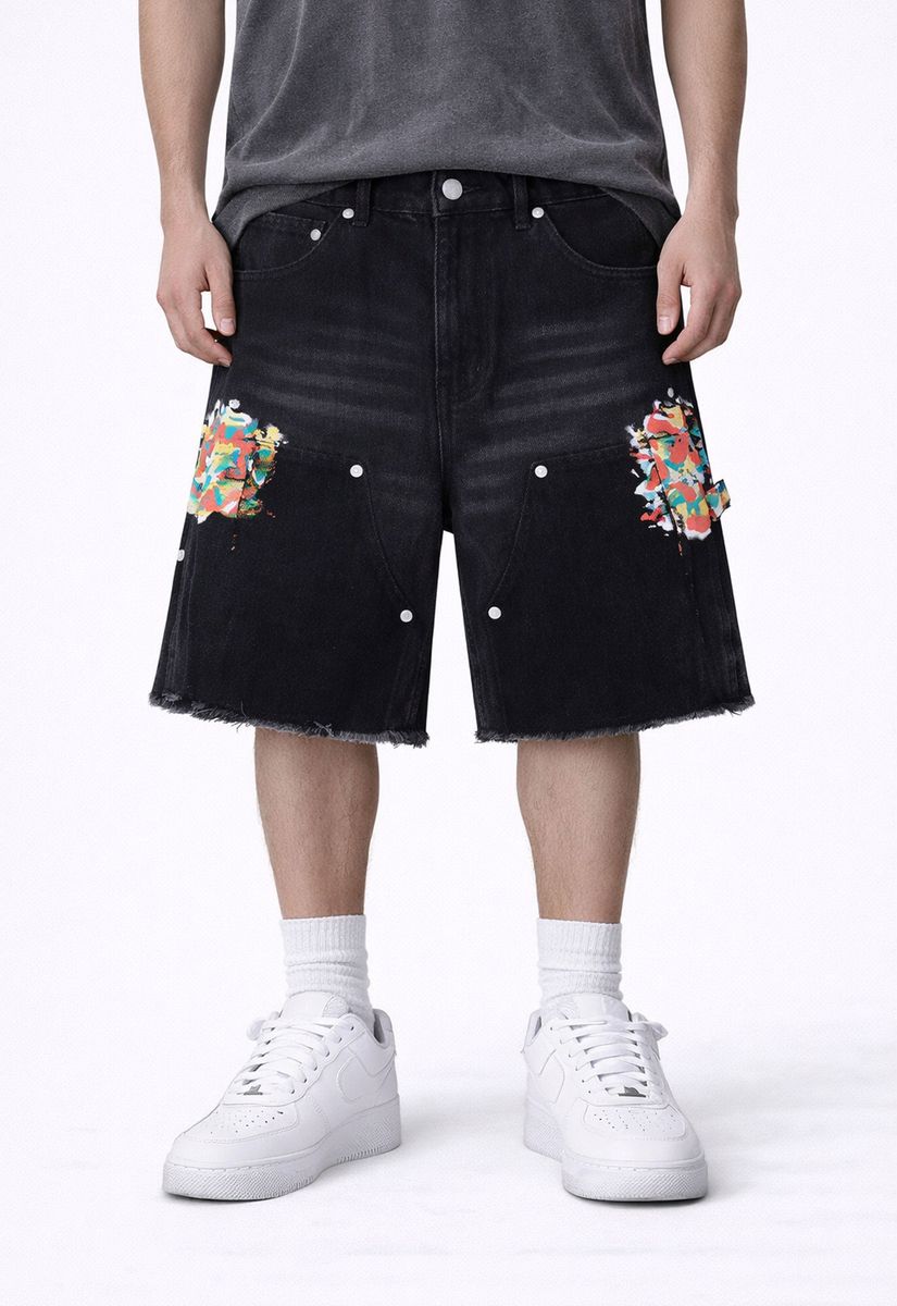 UNDEVELOPED - AZUL SPLIT PAINTERS SHORTS - BLACK