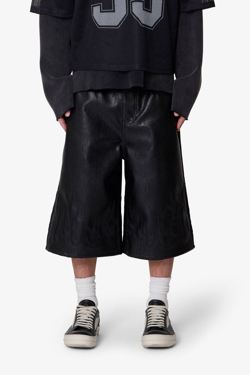 MNML - Ultra Baggy Leather Flame Shorts