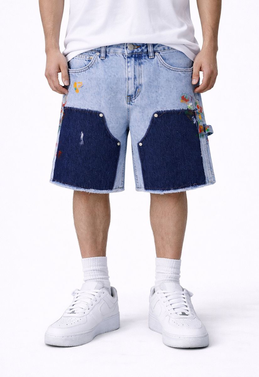 UNDEVELOPED - AZUL SPLIT PAINTERS SHORTS - DENIM