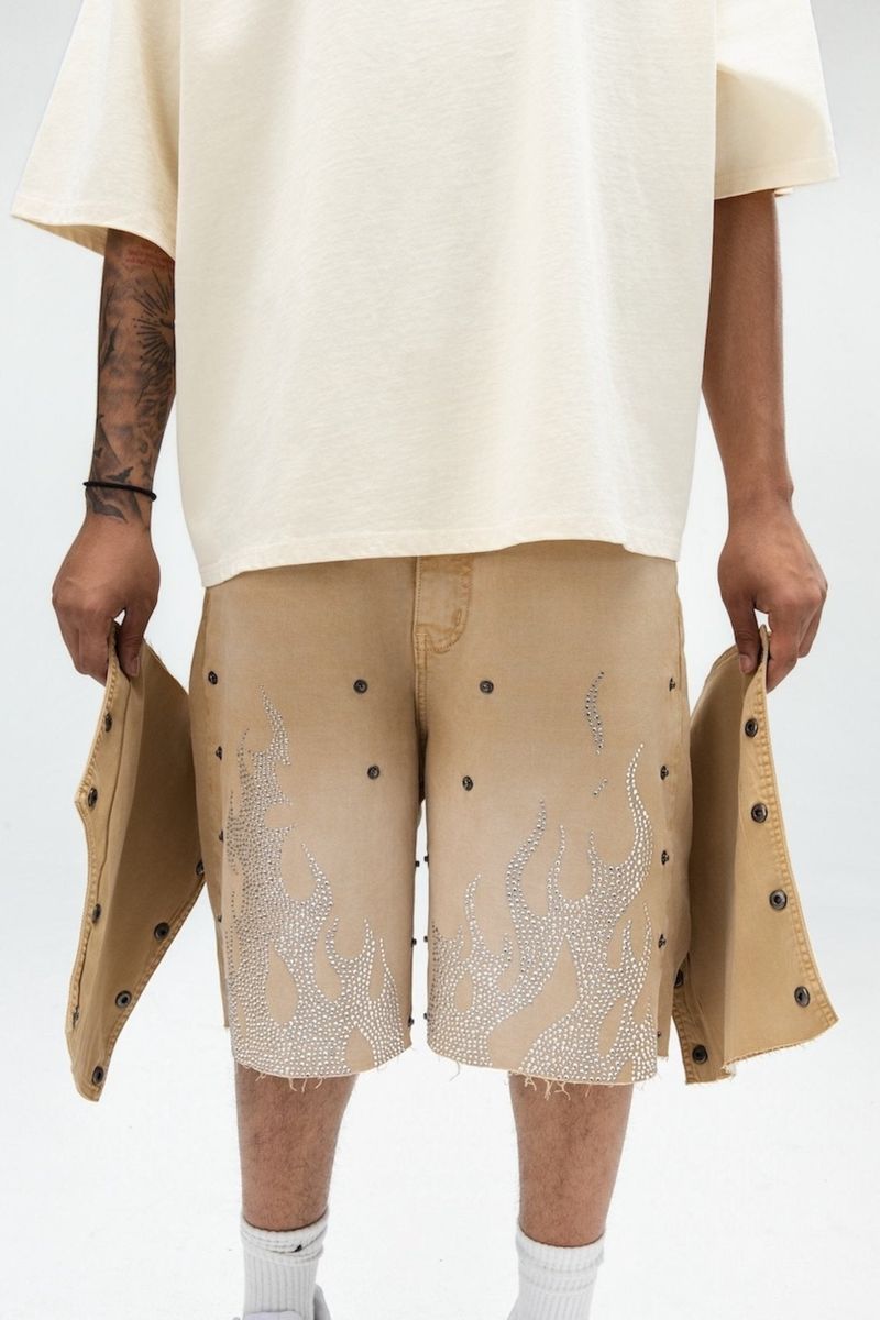 PAPER MONEY - DUAL FLAMES SHORTS TAN