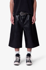 MNML - Ultra Baggy Leather Shorts - Black