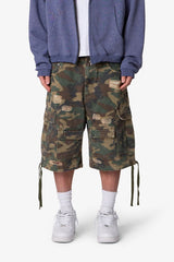 MNML - Distressed Baggy Cargo Shorts - Camo Distressed