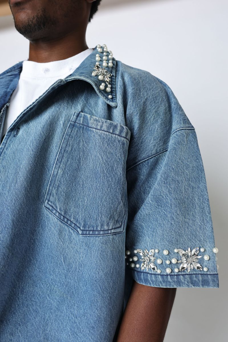 FRATERNAL - BLUE CONCRETE PEARL BUTTON UP