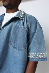 FRATERNAL - BLUE CONCRETE PEARL BUTTON UP
