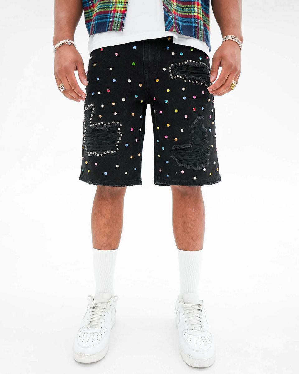 PREME - RIP AND REPAIR W/ MULTI COLORED GEMS - BLACK
