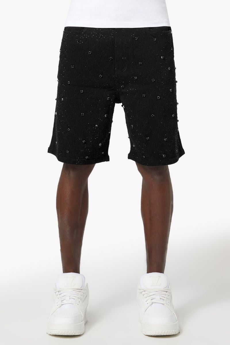 GUAPI - All Black Embellished Denim Shorts