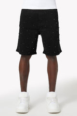 GUAPI - All Black Embellished Denim Shorts