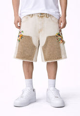 UNDEVELOPED - AZUL SPLIT PAINTERS SHORTS - KHAKI