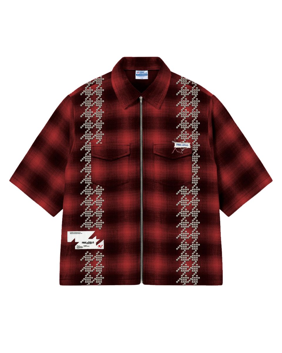 FREE REFILLS- STUDDED SHADOW PLAID ZIP - RED