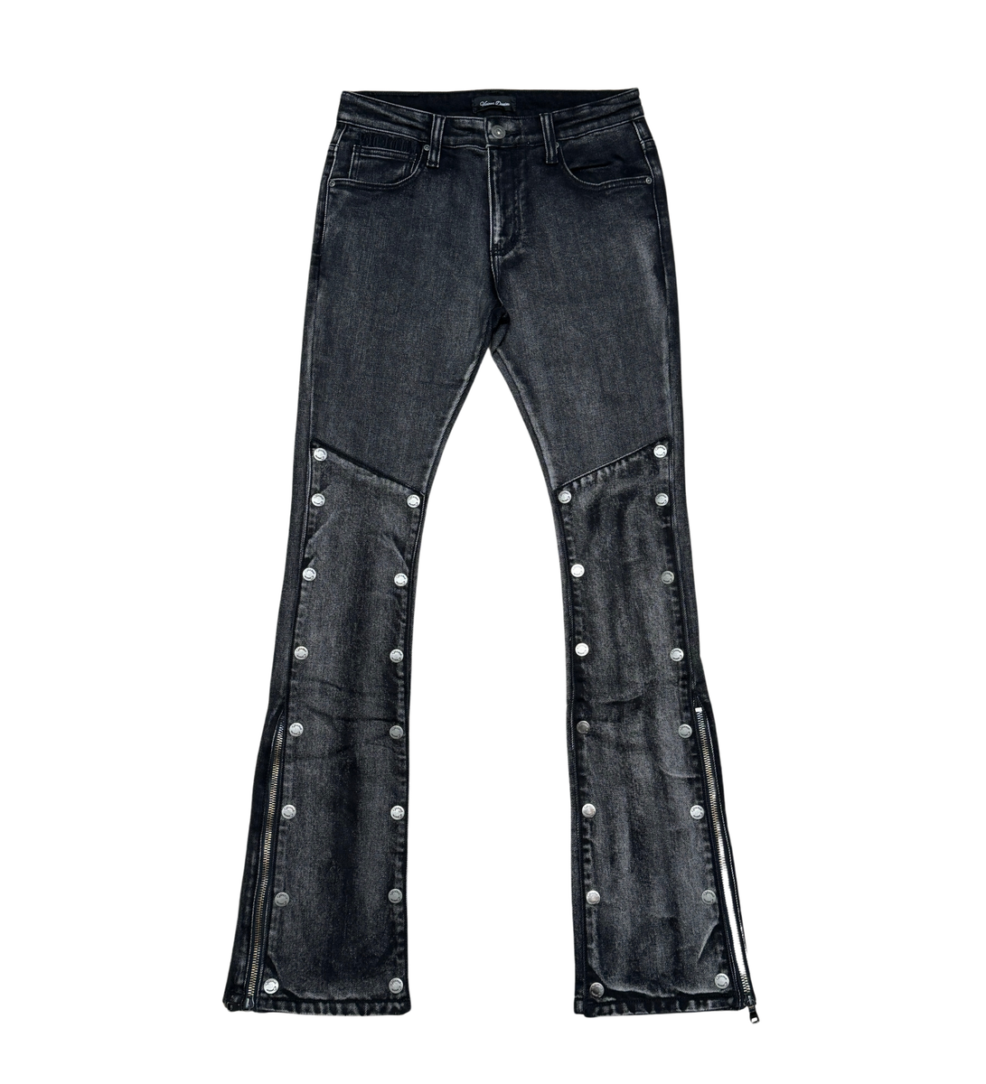 V DENIM - FLARE FIT DENIM W/ DETACHABLE BUTTONS + SIDE ZIPPERS - VINTAGE BLACK