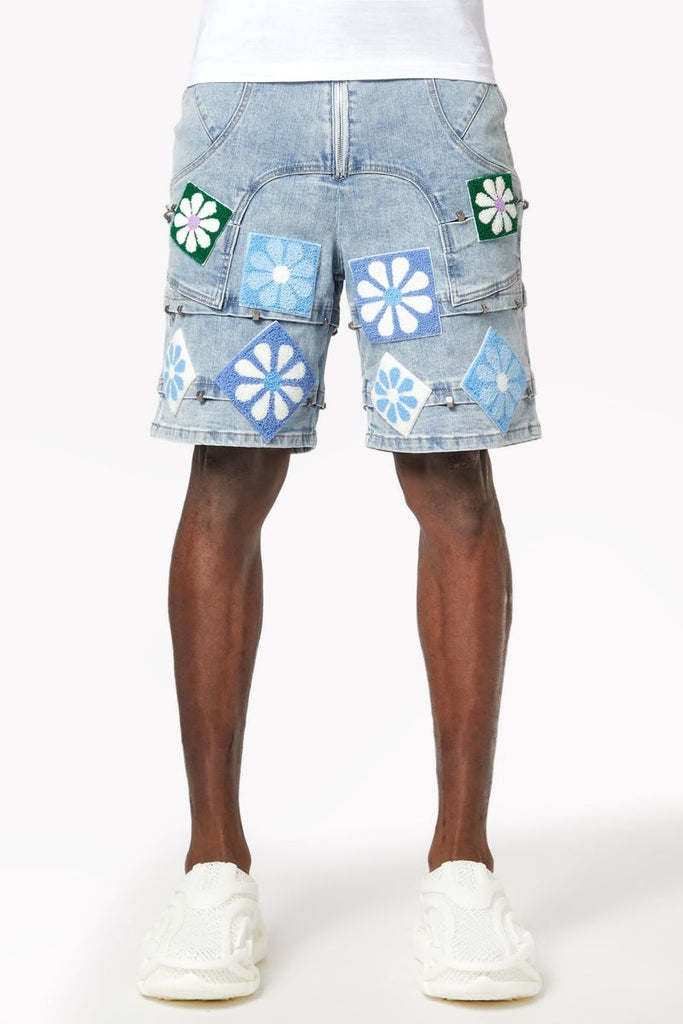 GUAPI - Aqua Blue Flowers Denim Shorts – AGENDA
