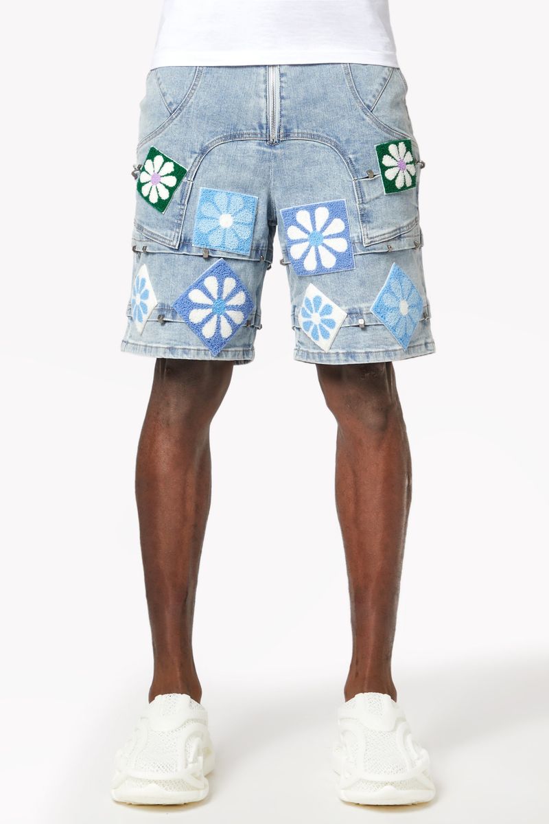 GUAPI - Aqua Blue Flowers Denim Shorts