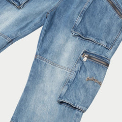 GOD SPEED - Double pocket Flared Cargo Denim (Blue)