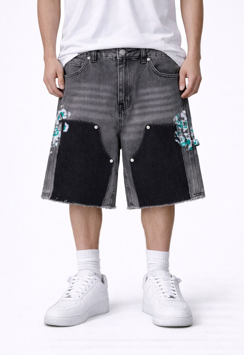 UNDEVELOPED - AZUL SPLIT PAINTERS SHORTS - GREY