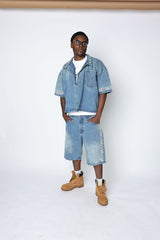 FRATERNAL - BLUE CONCRETE PEARL BUTTON UP