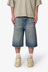 MNML - Ultra Baggy Crystal Denim Shorts - Blue