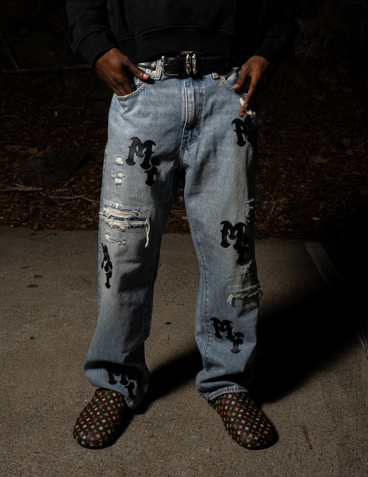 MERLINS FATHER - LEATHER PATCH DENIM