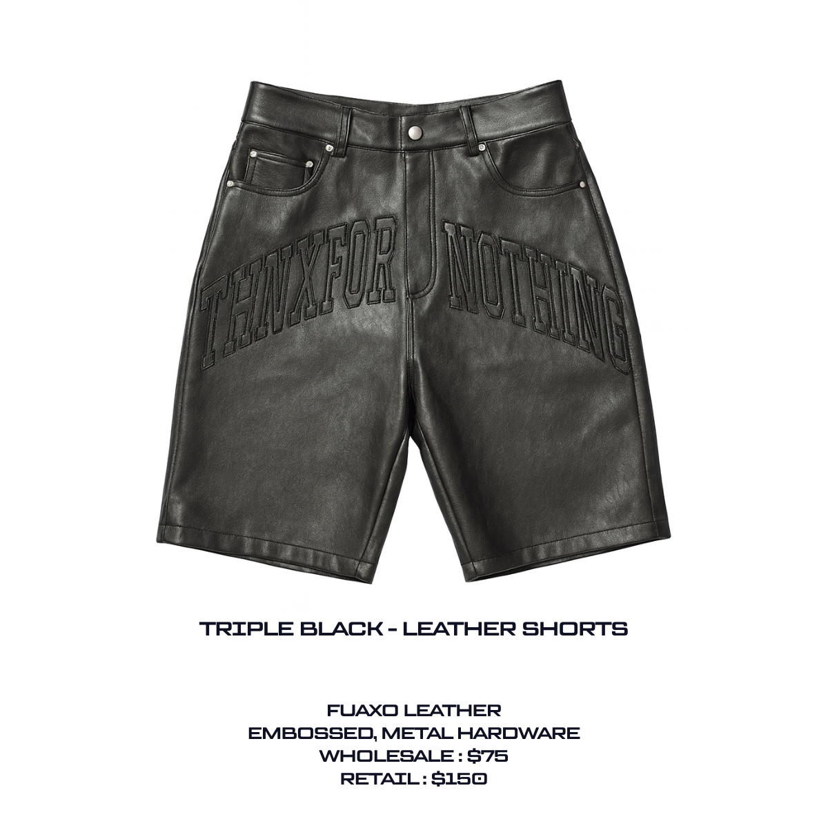 THNX- Triple Black Fauxo Leather Jorts