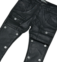 V DENIM - WAX COATED FLARE DENIM W/ DETACHABLE BUTTONS