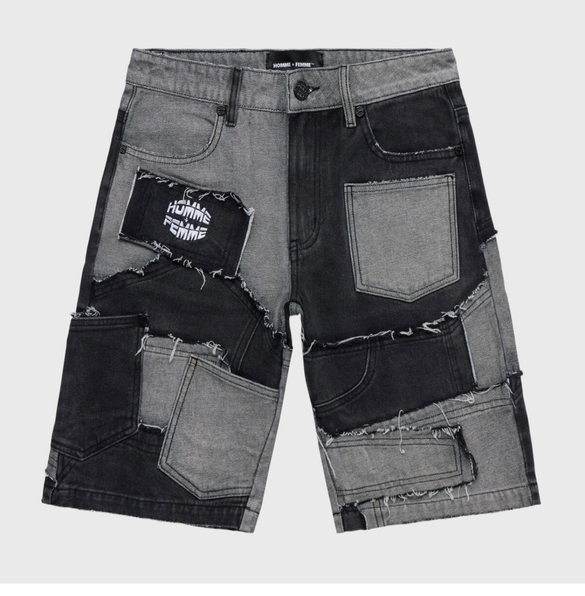 HOMME FEMME - Patchwork Denim Shorts - Black