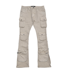 V DENIM - MULTI CARGO FLARE JEANS W/ METAL RIVET DETAIL