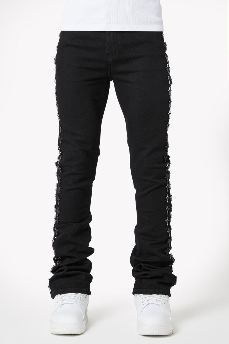 GUAPI - All Black Crosses Embellished Denim