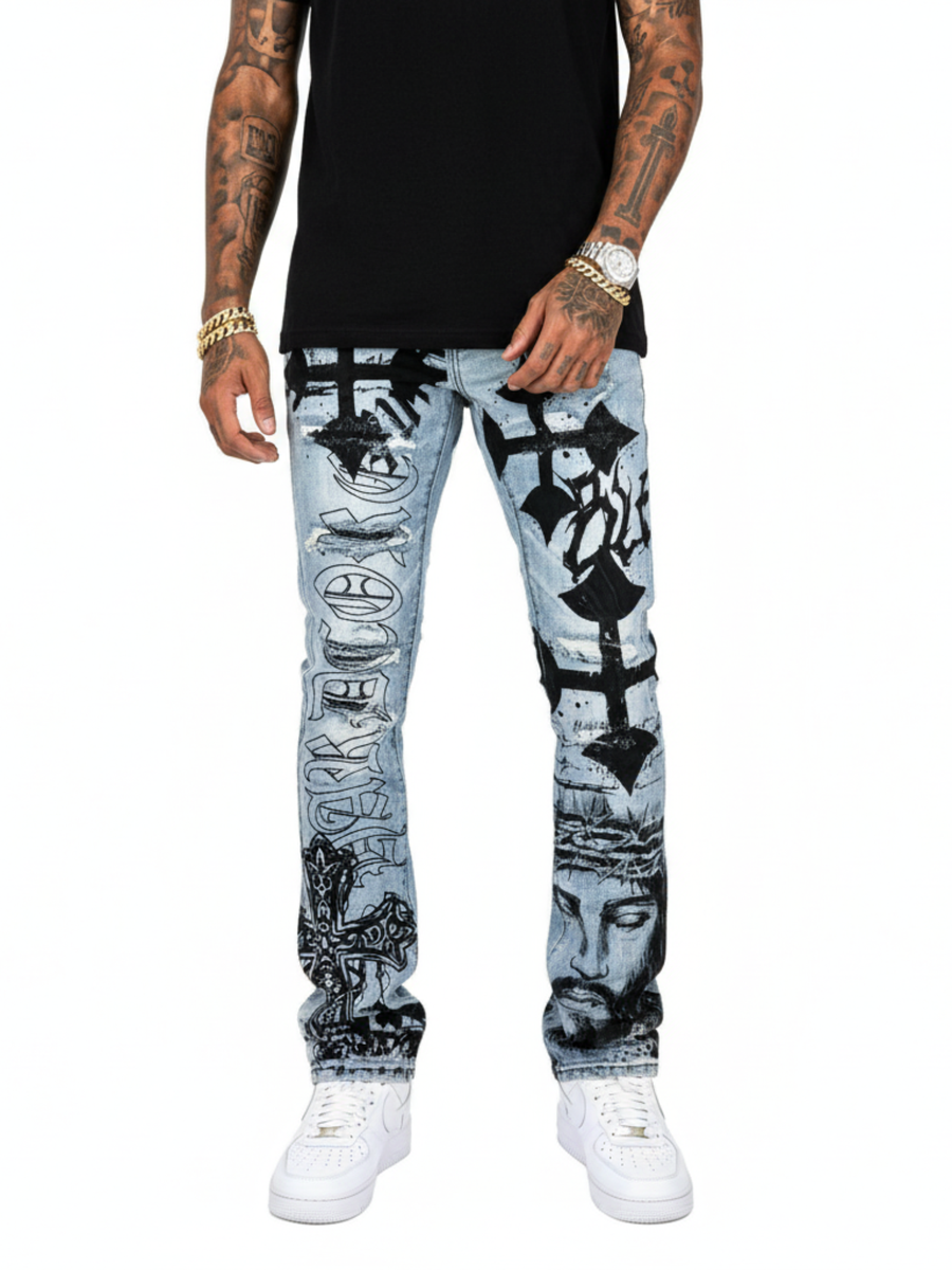 VICIOUS- PREMIUM FLARED DENIM WITH ARTWORK