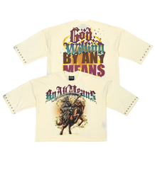 STRAY - Stray wide & crop fit w/ 3/4 sleeve tshirt - BONE