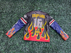 Trap Goin Off Rhinestone Leather Jacket
