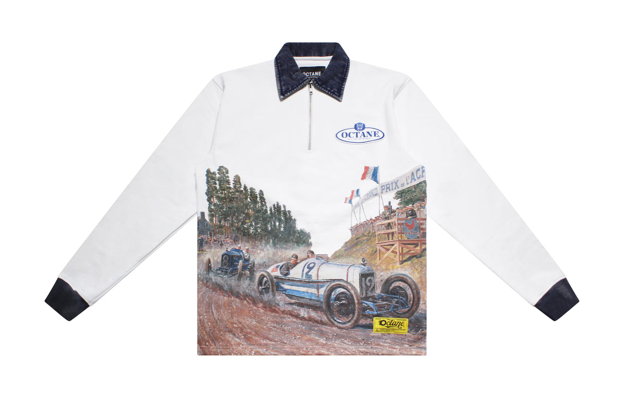 OCTANE LONG SLEEVE POLO ZIP UP SHIRT (WHITE)