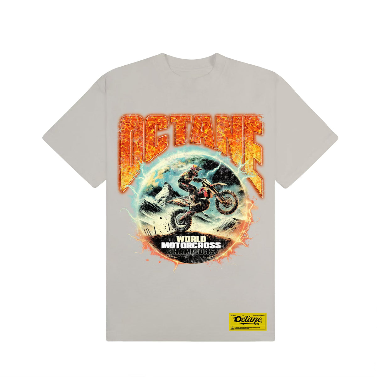 OCTANE MOTORCROSS PLANET RIDER FADED LIGHT GREY TEE