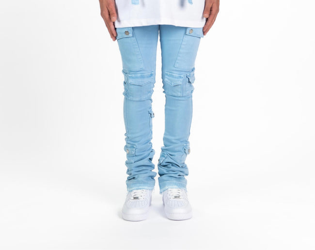 PHEELINGS - "MY PLEASURE" CARGO FLARE STACK DENIM -  SKY
