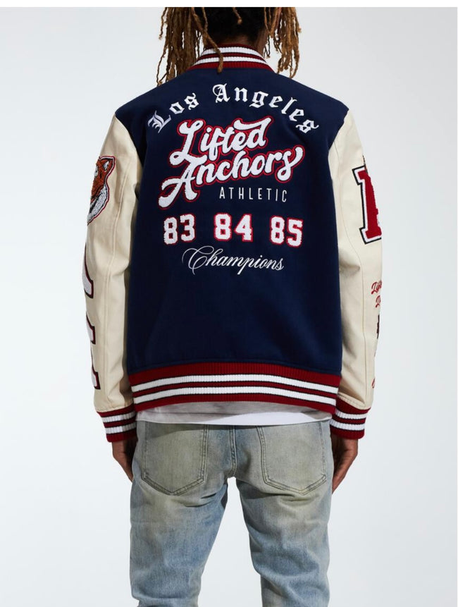 LIFTED ANCHORS - "CHAMPION" LETTERMAN JACKET - BLUE