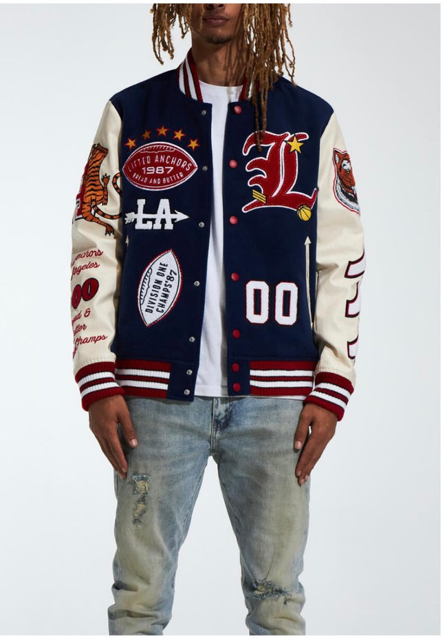 LIFTED ANCHORS - "CHAMPION" LETTERMAN JACKET - BLUE