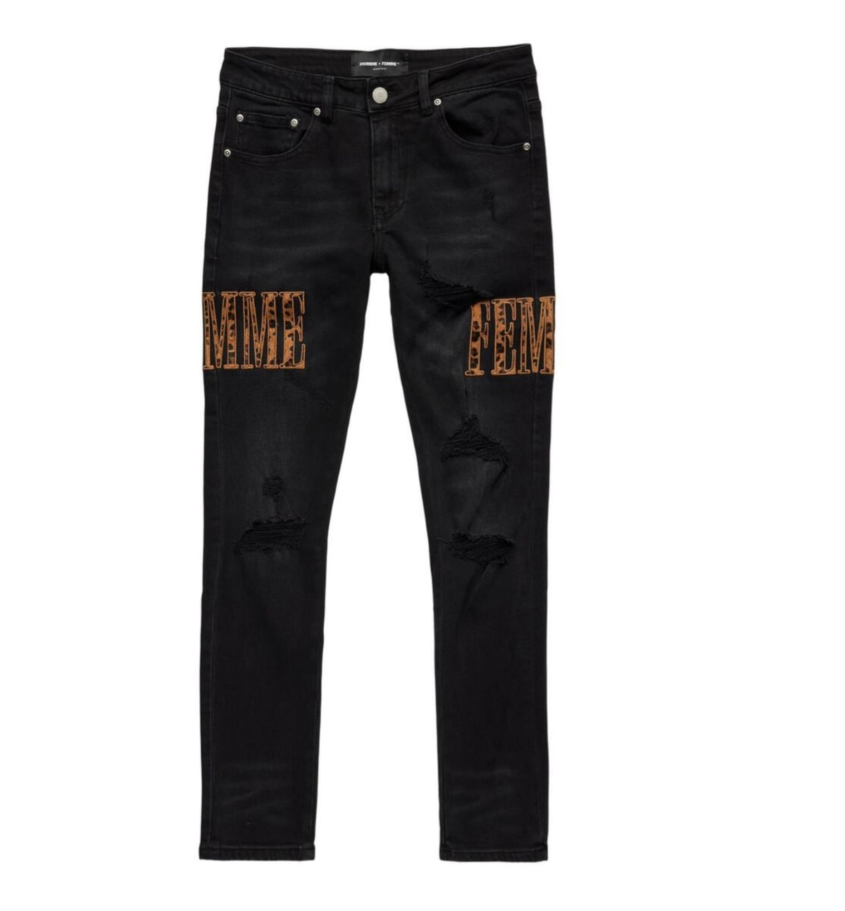 HOMME FEMME - Letterman Denim Black With Cheetah