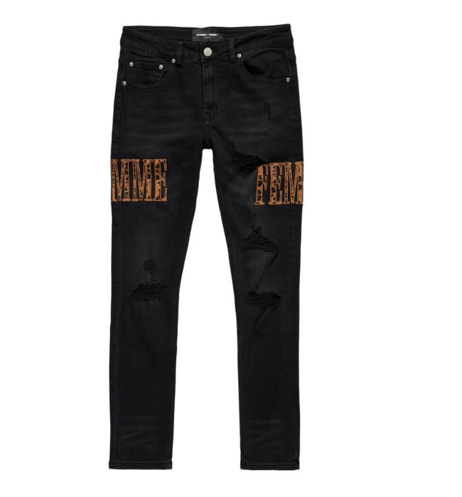 HOMME FEMME - Letterman Denim Black With Cheetah