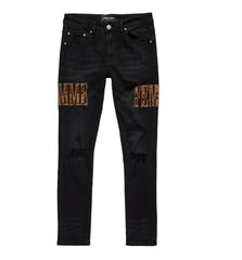 HOMME FEMME - Letterman Denim Black With Cheetah