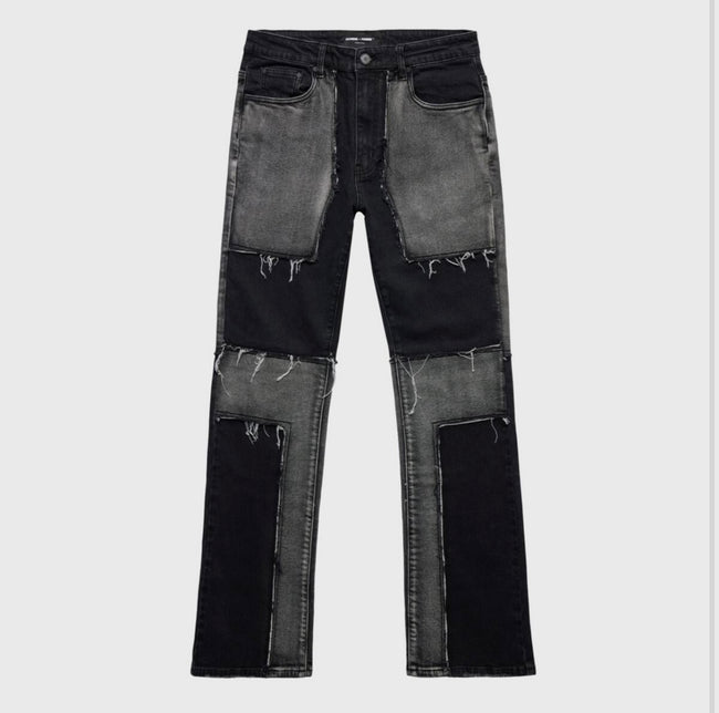 HOMME FEMME - Repaired Patchwork Denim Black