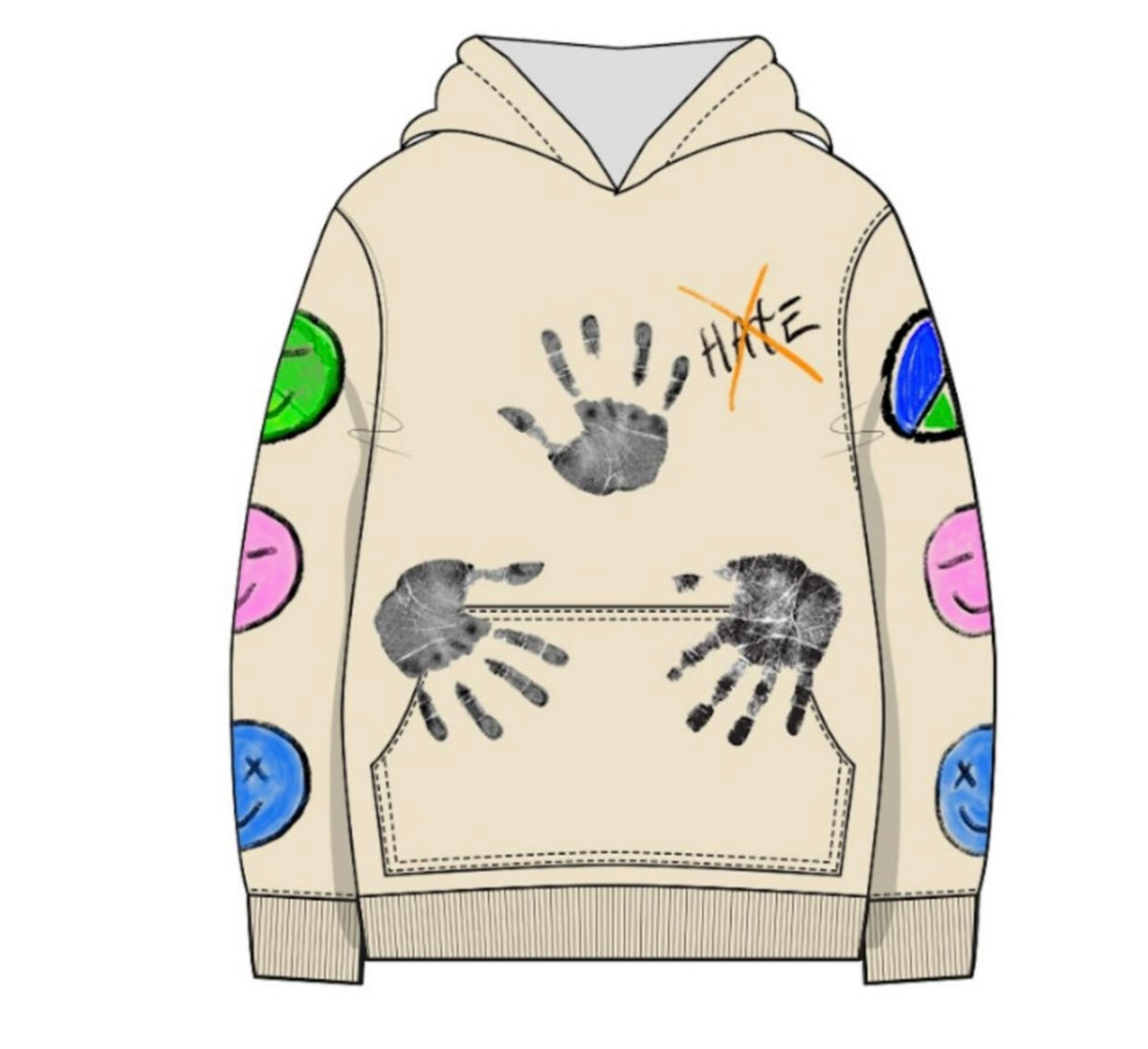 SMILEY PEACE HOODIE - OFF WHITE