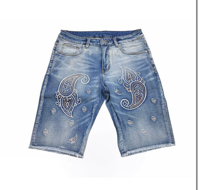 Bandana" Embroidered Denim Shorts