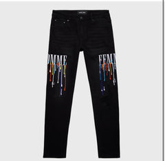 HOMME FEMME LA - Letterman Drip Denim Black