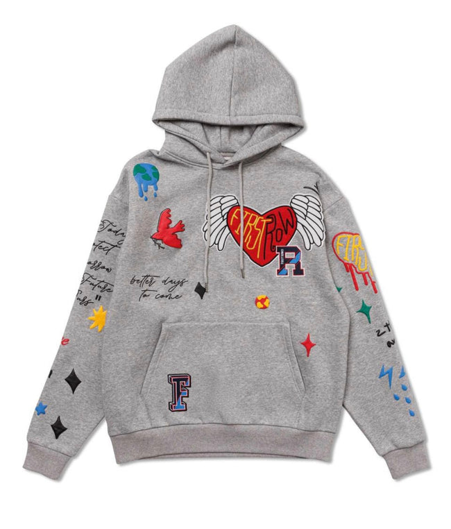 FW - ALL OVER EMBROIDERED HOODIE  - GREY
