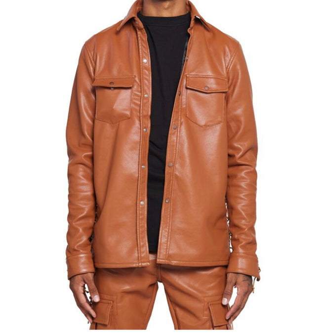 VALABASAS -  "NEO" PU LEATHER JACKET - BROWN
