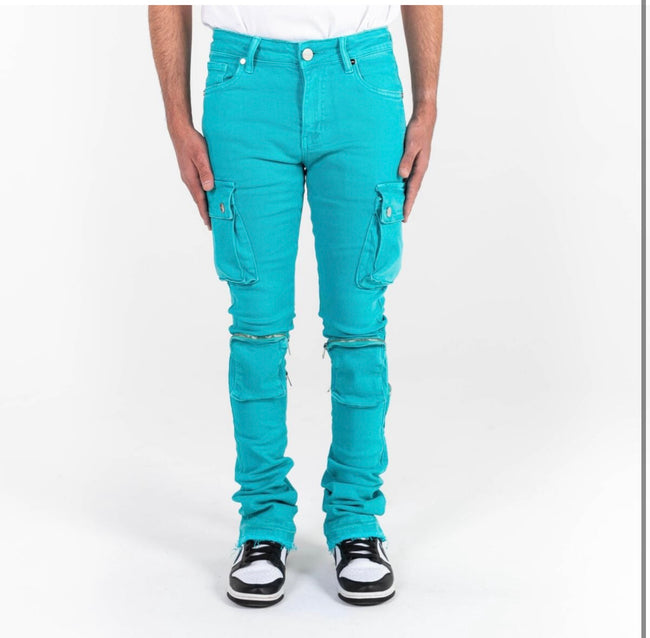 PHEELINGS - NEVER LOOK BACK" CARGO STACK DENIM - TEAL